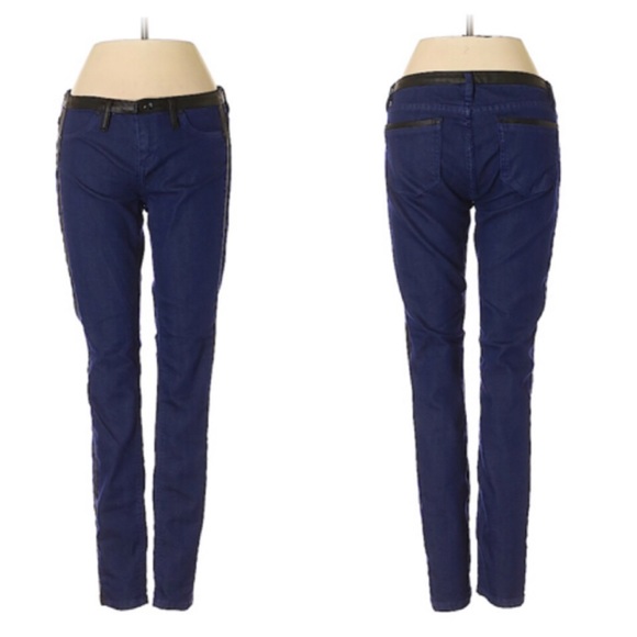 Blank NYC Straight Leg Jeans Leather Trim Detail 28 - Picture 4 of 5